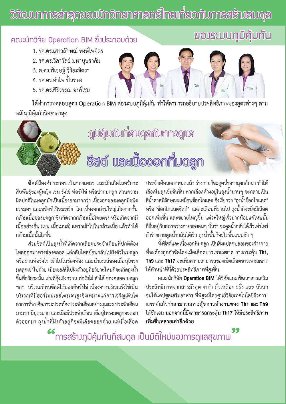 bim100กับซีสต์ และเนื้องอกที่มดลูก